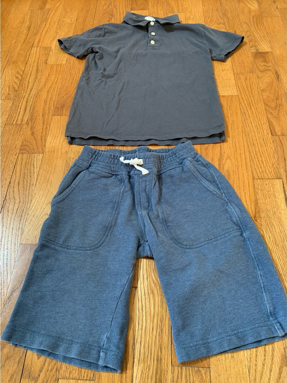 2 Piece Matching Set: Crewcuts Gray Polo & Tea Boys Blue Shorts Both Boys Size 8